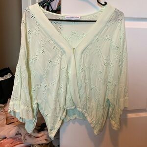 Young Fabulous & Broke Mint Eyelet Cropped Blouse